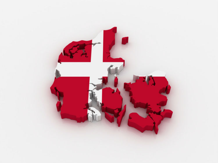 Grafik vom Land Daenemark in den Farben der daenischen Flagge