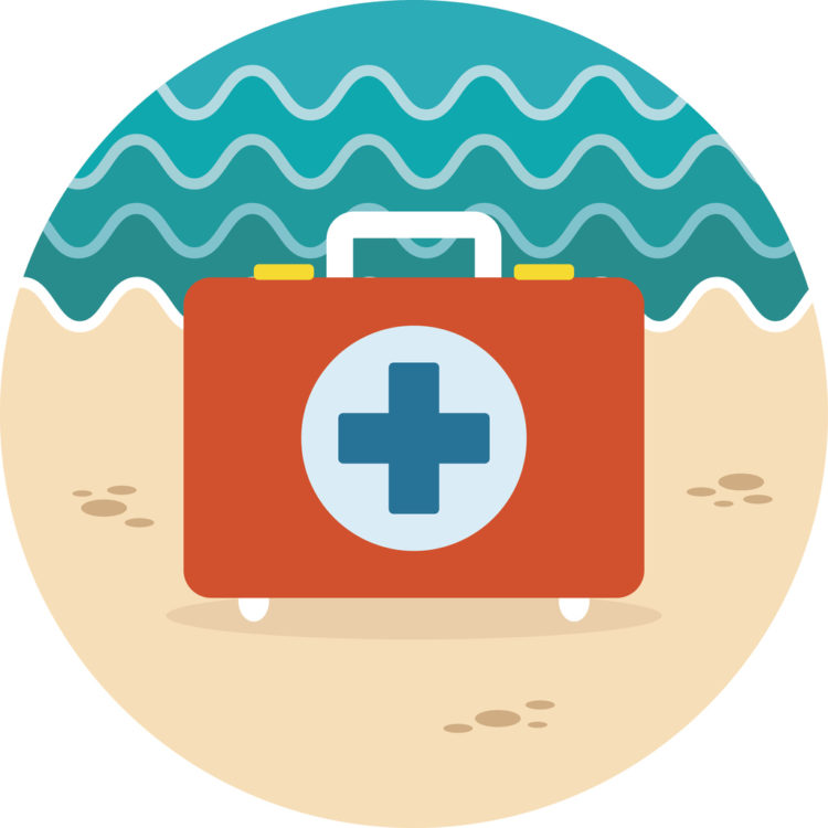 Zeichnung eines erste hilfe Koffers am Strand